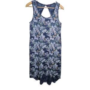 Fresh Produce Vintage Blue Tropical Floral Sleevess Midi Dress Size Small